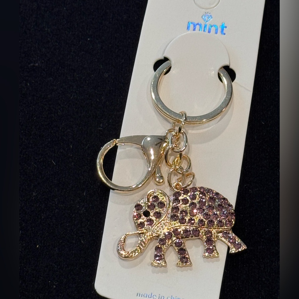 BAG CHARM Mint Purple Crystal Elephant Keychain/ Purse Charm
